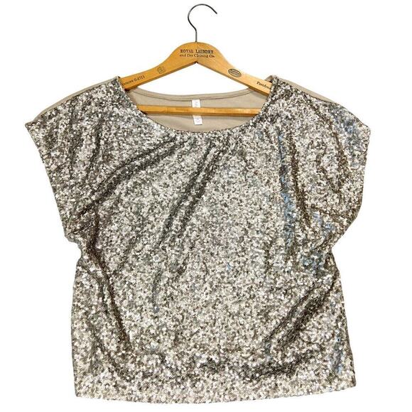 Vintage Y2K Sequin Going Out Top Size XS Xhilaration Dolman Sleeve Bronze Metal - Picture 1 of 7